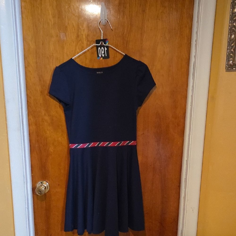 Polo Ralph Lauren Navy Blue Dress with Striped Waistband